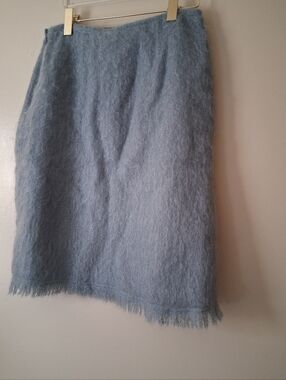 Anthropologie Light Blue Fuzzy Fringe Pencil Skirt